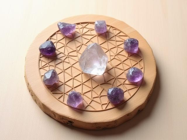 Rejilla de cristal Flor de la Vida con amatistas