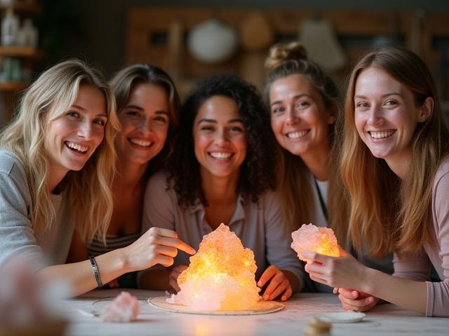 Participantes felices al finalizar un taller de cristal